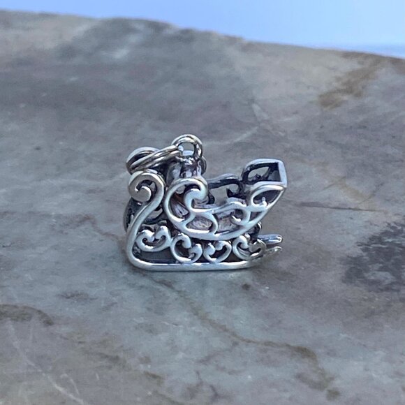 VTG Jezlaine Sterling Silver 925 3 Dimensional Christmas Santa's Sleigh Charm - Picture 1 of 16